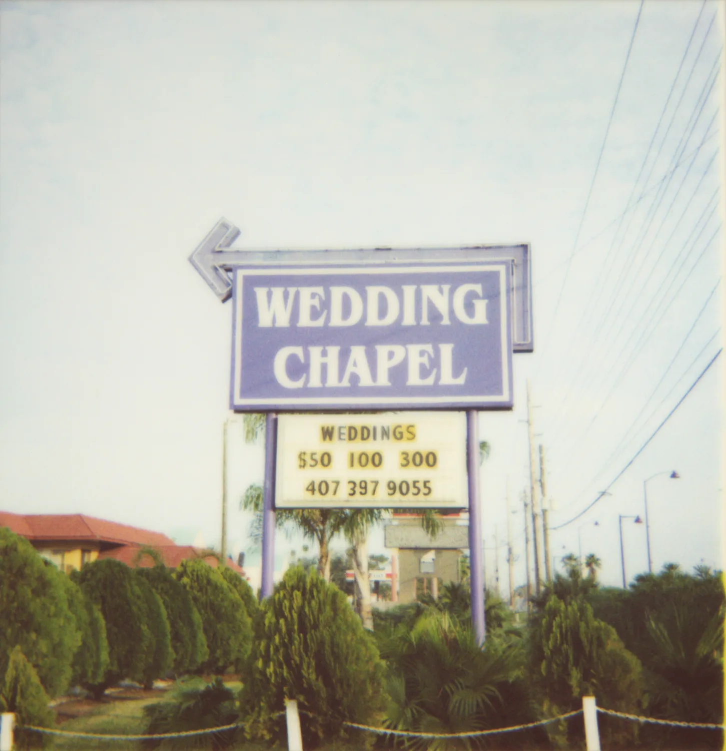 Wedding Chapel sign with prices in Florida — Expired Polaroids in Florida, fine art and analog photography by Janina Laszlo