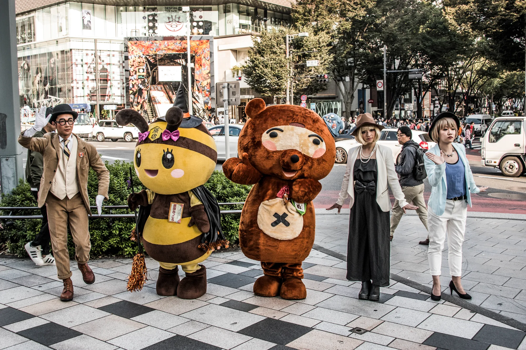 Performers and mascots posing on Omotesando, Harajuku, Tokyo — Japan, travel and street photography by Janina Laszlo