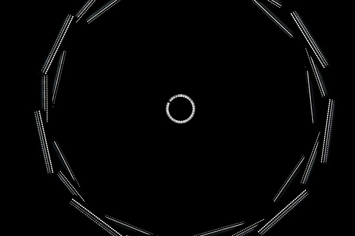 LED ring of the LC 1.0 chandelier from below, dotted light lines forming a circle — LC 1.0 chandelier by Denise M. Hachinger, product and design photography by Janina Laszlo