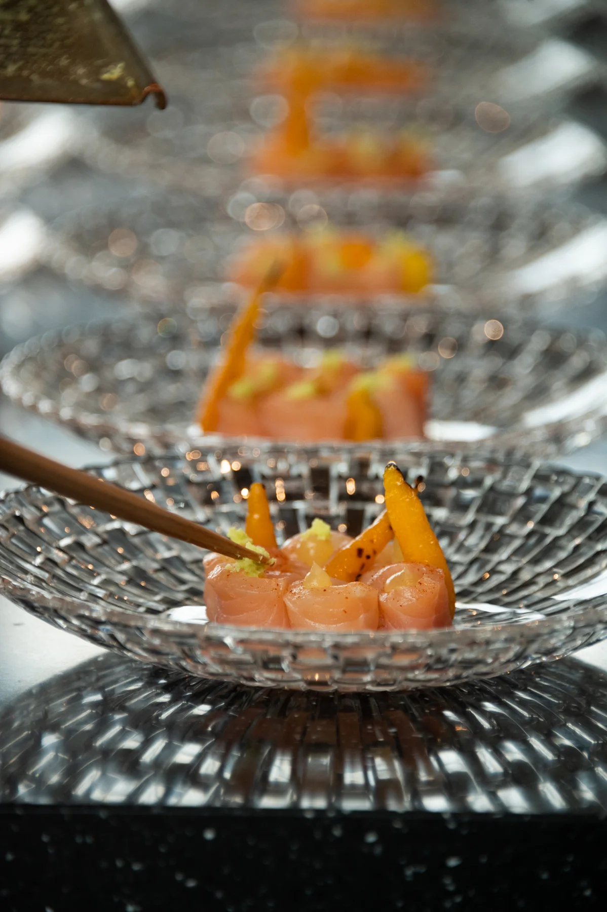 Close-up of a finely plated dish — Salon Rouge, Michelin pop-up restaurant by Tohru Nakamura, Munich, for Der Feinschmecker — food and portrait photography by Janina Laszlo