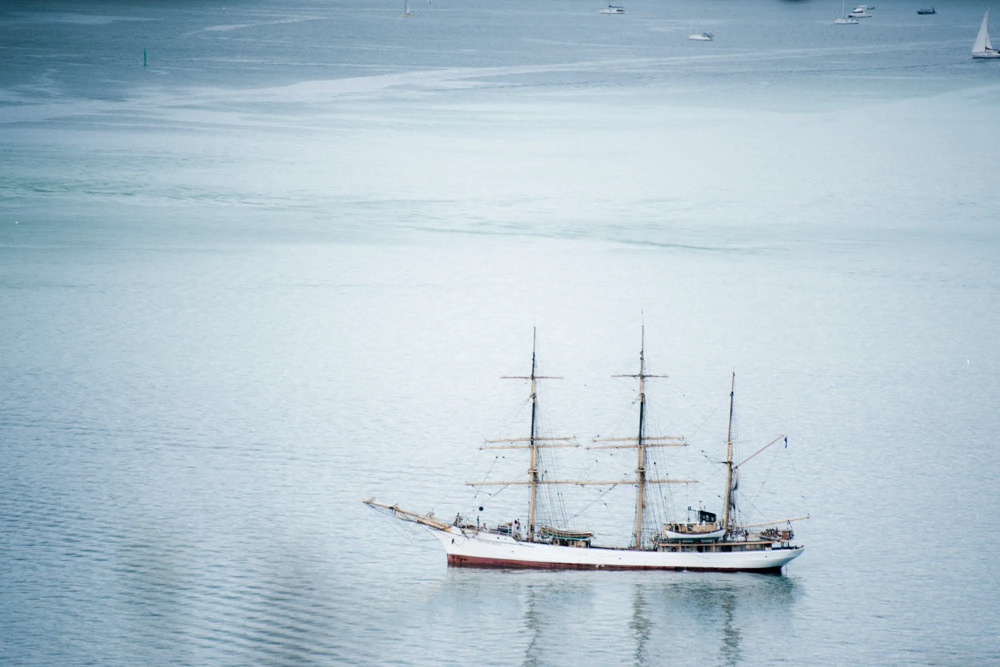 Three-masted tall ship anchored in the Hauraki Gulf off Waiheke Island — Waiheke Island, landscape and travel photography by Janina Laszlo